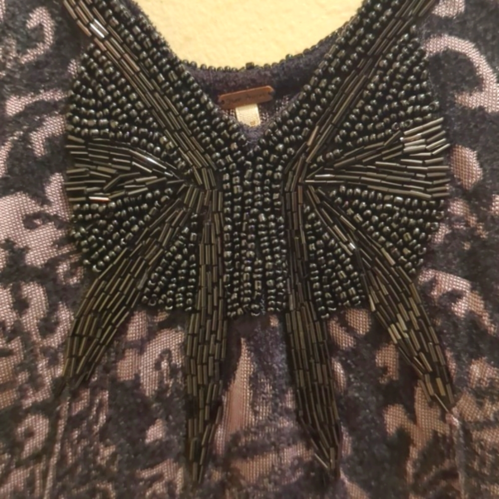 Free People Starstruck Black & Grey Beaded Knit Pullover Bodycon Mini Dress- XS - Picture 6 of 16